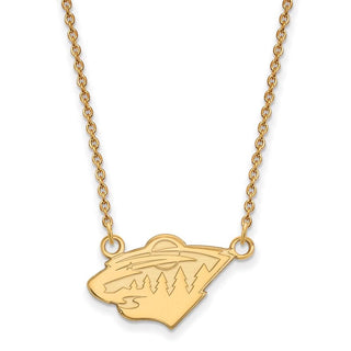 Sterling Silver Gold-plated NHL LogoArt Minnesota Wild Small Pendant 18 inch Necklace