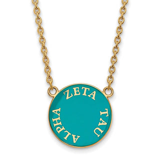 Sterling Silver Gold-plated LogoArt Zeta Tau Alpha Sorority Text Large Color Enamel Pendant 18 inch Necklace GP013ZTA-18