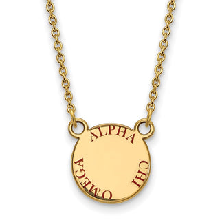 Sterling Silver Gold-plated LogoArt Alpha Chi Omega Sorority Text Small Color Enamel Pendant 18 inch Necklace GP014ACO-18