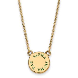 Sterling Silver Gold-plated LogoArt Alpha Sigma Tau Sorority Text Small Color Enamel Pendant 18 inch Necklace