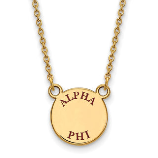 Sterling Silver Gold-plated LogoArt Alpha Phi Sorority Text Small Color Enamel Pendant 18 inch Necklace GP014APH-18