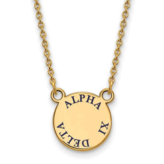 Sterling Silver Gold-plated LogoArt Alpha Xi Delta Sorority Text Small Color Enamel Pendant 18 inch Necklace GP014AXD-18