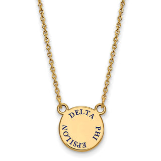 Sterling Silver Gold-plated LogoArt Delta Phi Epsilon Sorority Text Small Color Enamel Pendant 18 inch Necklace GP014DPH-18