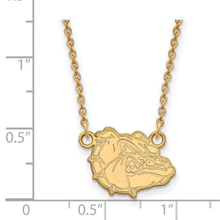 Sterling Silver Gold-plated LogoArt Gonzaga University Bulldog Small Pendant 18 inch Necklace