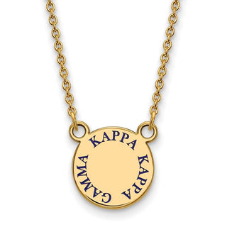 Sterling Silver Gold-plated LogoArt Kappa Kappa Gamma Sorority Text Small Color Enamel Pendant 18 inch Necklace GP014KKG-18