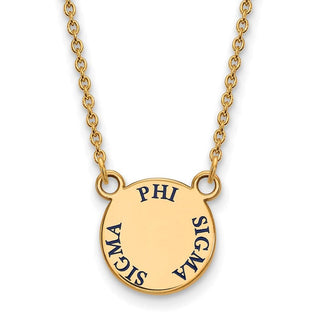 Sterling Silver Gold-plated LogoArt Phi Sigma Sigma Sorority Text Small Color Enamel Pendant 18 inch Necklace GP014PSS-18