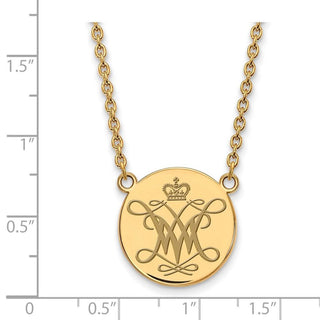 Sterling Silver Gold-plated LogoArt College of William and Mary Large Enameled Disc Pendant 18 inch Necklace