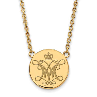 Sterling Silver Gold-plated LogoArt College of William and Mary Large Enameled Disc Pendant 18 inch Necklace