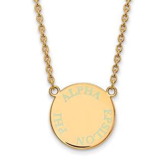 Sterling Silver Gold-plated LogoArt Alpha Epsilon Phi Sorority Text Small Color Enamel Pendant 18 inch Necklace GP015AEP-18