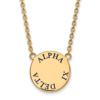 Sterling Silver Gold-plated LogoArt Alpha Xi Delta Sorority Text Large Color Enamel Pendant 18 inch Necklace GP015AXD-18