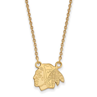 10k Gold NHL LogoArt Chicago Blackhawks Small Pendant 18 inch Necklace