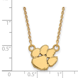 Sterling Silver Gold-plated LogoArt Clemson University Tiger Paw Small Pendant 18 inch Necklace
