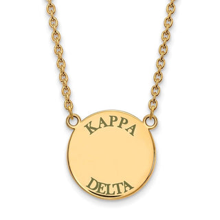 Sterling Silver Gold-plated LogoArt Kappa Delta Sorority Text Large Color Enamel Pendant 18 inch Necklace GP015KD-18