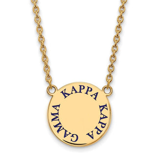 Sterling Silver Gold-plated LogoArt Kappa Kappa Gamma Sorority Text Large Color Enamel Pendant 18 inch Necklace GP015KKG-18