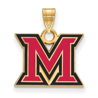 Sterling Silver Gold-plated LogoArt Miami University Ohio Letter M Small Enameled Pendant