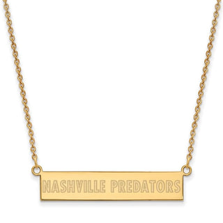 Sterling Silver Gold-plated NHL LogoArt Nashville Predators Small Bar 18 inch Necklace