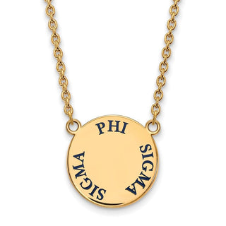 Sterling Silver Gold-plated LogoArt Phi Sigma Sigma Sorority Text Large Color Enamel Pendant 18 inch Necklace GP015PSS-18