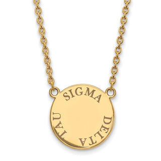 Sterling Silver Gold-plated LogoArt Sigma Delta Tau Sorority Text Large Color Enamel Pendant 18 inch Necklace GP015SDT-18