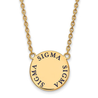 Sterling Silver Gold-plated LogoArt Sigma Sigma Sigma Sorority Text Large Color Enamel Pendant 18 inch Necklace GP015SSS-18