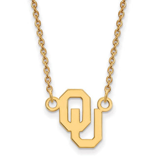 Sterling Silver Gold-plated LogoArt University of Oklahoma O-U Small Pendant 18 inch Necklace