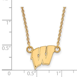 14k Gold LogoArt University of Wisconsin Letter W Small Pendant 18 inch Necklace