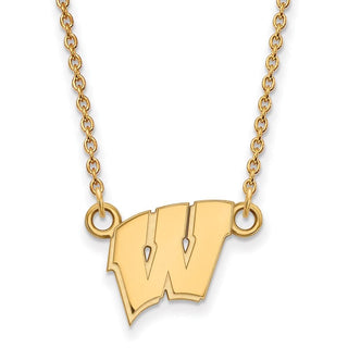 14k Gold LogoArt University of Wisconsin Letter W Small Pendant 18 inch Necklace