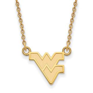 Sterling Silver Gold-plated LogoArt West Virginia University W-V Small Pendant 18 inch Necklace