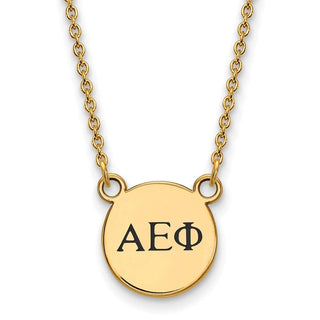 Sterling Silver Gold-plated LogoArt Alpha Epsilon Phi Sorority Greek Letters Extra Small Black Enamel Pendant 18 inch Necklace