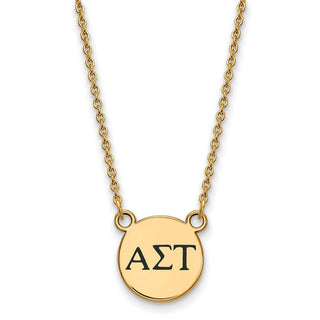Sterling Silver Gold-plated LogoArt Alpha Sigma Tau Sorority Greek Letters Small Black Enamel Pendant 18 inch Necklace