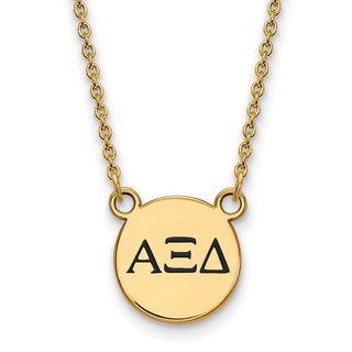 Sterling Silver Gold-plated LogoArt Alpha Xi Delta Sorority Greek Letters Small Black Enamel Pendant 18 inch Necklace