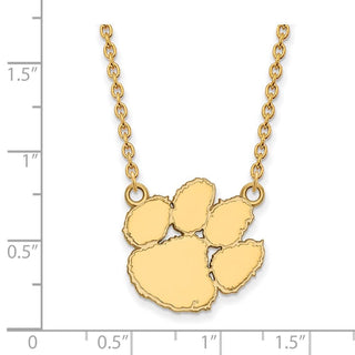 Sterling Silver Gold-plated LogoArt Clemson University Tiger Paw Large Pendant 18 inch Necklace
