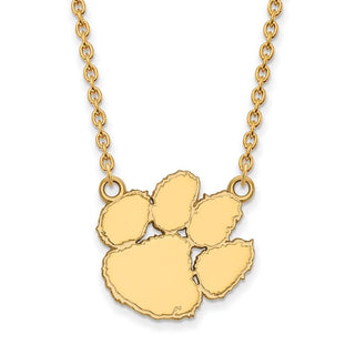 Sterling Silver Gold-plated LogoArt Clemson University Tiger Paw Large Pendant 18 inch Necklace