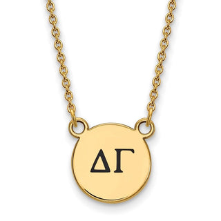 Sterling Silver Gold-plated LogoArt Delta Gamma Sorority Greek Letters Small Black Enamel Pendant 18 inch Necklace