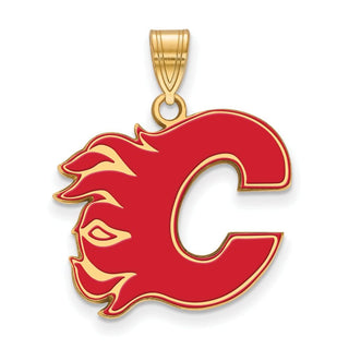 Sterling Silver Gold-plated NHL LogoArt Calgary Flames Letter C Large Enameled Pendant