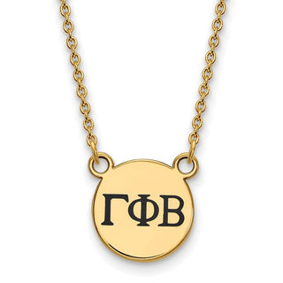 Sterling Silver Gold-plated LogoArt Gamma Phi Beta Sorority Greek Letters Small Black Enamel Pendant 18 inch Necklace