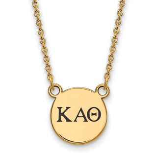 Sterling Silver Gold-plated LogoArt Kappa Alpha Theta Sorority Greek Letters Small Black Enamel Pendant 18 inch Necklace