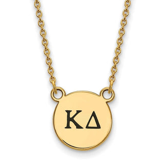 Sterling Silver Gold-plated LogoArt Kappa Delta Sorority Greek Letters Small Black Enamel Pendant 18 inch Necklace
