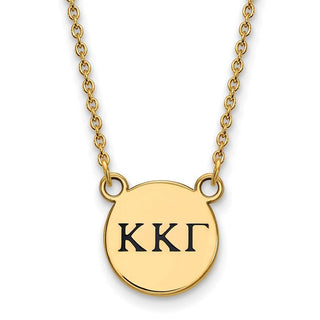 Sterling Silver Gold-plated LogoArt Kappa Kappa Gamma Sorority Greek Letters Small Black Enamel Pendant 18 inch Necklace