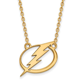 Sterling Silver Gold-plated NHL LogoArt Tampa Bay Lightning Large Pendant 18 inch Necklace