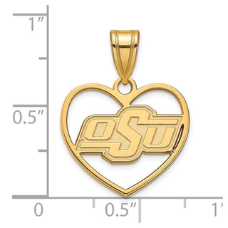 Sterling Silver Gold-plated LogoArt Oklahoma State University O-S-U Heart Pendant