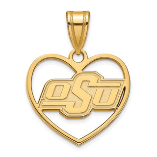 Sterling Silver Gold-plated LogoArt Oklahoma State University O-S-U Heart Pendant