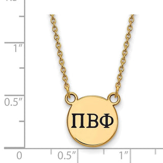 Sterling Silver Gold-plated LogoArt Pi Beta Phi Sorority Greek Letters Small Black Enamel Pendant 18 inch Necklace