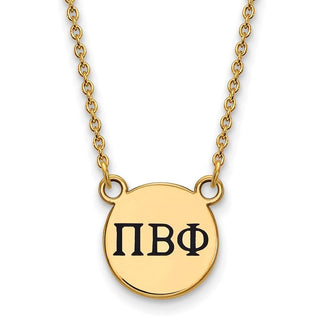 Sterling Silver Gold-plated LogoArt Pi Beta Phi Sorority Greek Letters Small Black Enamel Pendant 18 inch Necklace