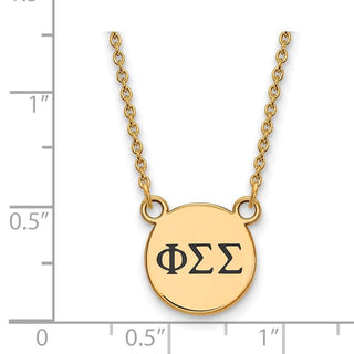 Sterling Silver Gold-plated LogoArt Phi Sigma Sigma Sorority Greek Letters Small Black Enamel Pendant 18 inch Necklace