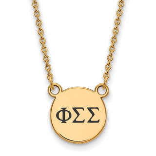Sterling Silver Gold-plated LogoArt Phi Sigma Sigma Sorority Greek Letters Small Black Enamel Pendant 18 inch Necklace