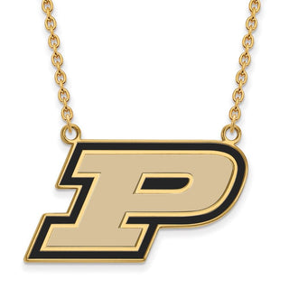 Sterling Silver Gold-plated LogoArt Purdue University Letter P Large Enameled Pendant 18 inch Necklace