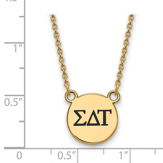 Sterling Silver Gold-plated LogoArt Sigma Delta Tau Sorority Greek Letters Small Black Enamel Pendant 18 inch Necklace