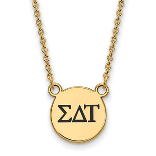 Sterling Silver Gold-plated LogoArt Sigma Delta Tau Sorority Greek Letters Small Black Enamel Pendant 18 inch Necklace