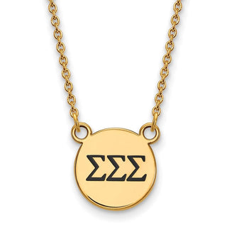 Sterling Silver Gold-plated LogoArt Sigma Sigma Sigma Sorority Greek Letters Small Black Enamel Pendant 18 inch Necklace