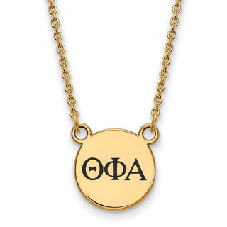 Sterling Silver Gold-plated LogoArt Theta Phi Alpha Sorority Greek Letters Small Black Enamel Pendant 18 inch Necklace
